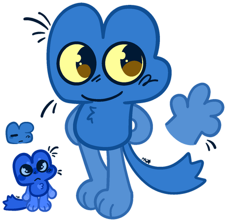 A personal design of Four from BFDI. There are three drawings of him, the main one, one showing him as a baby, and one with one of his four nubs flopped over like an ear.